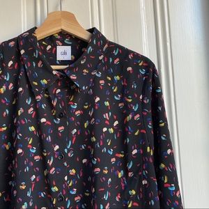 CAbi Ferris Confetti Print Black Button Down Shirt